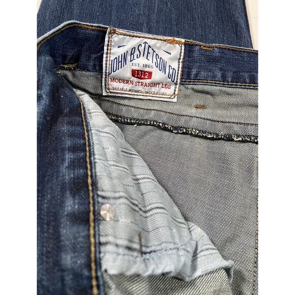 John B Stetson Co 1312 Modern Straight Leg Jeans 44x30 Medium Wash Distressed - Picture 8 of 12
